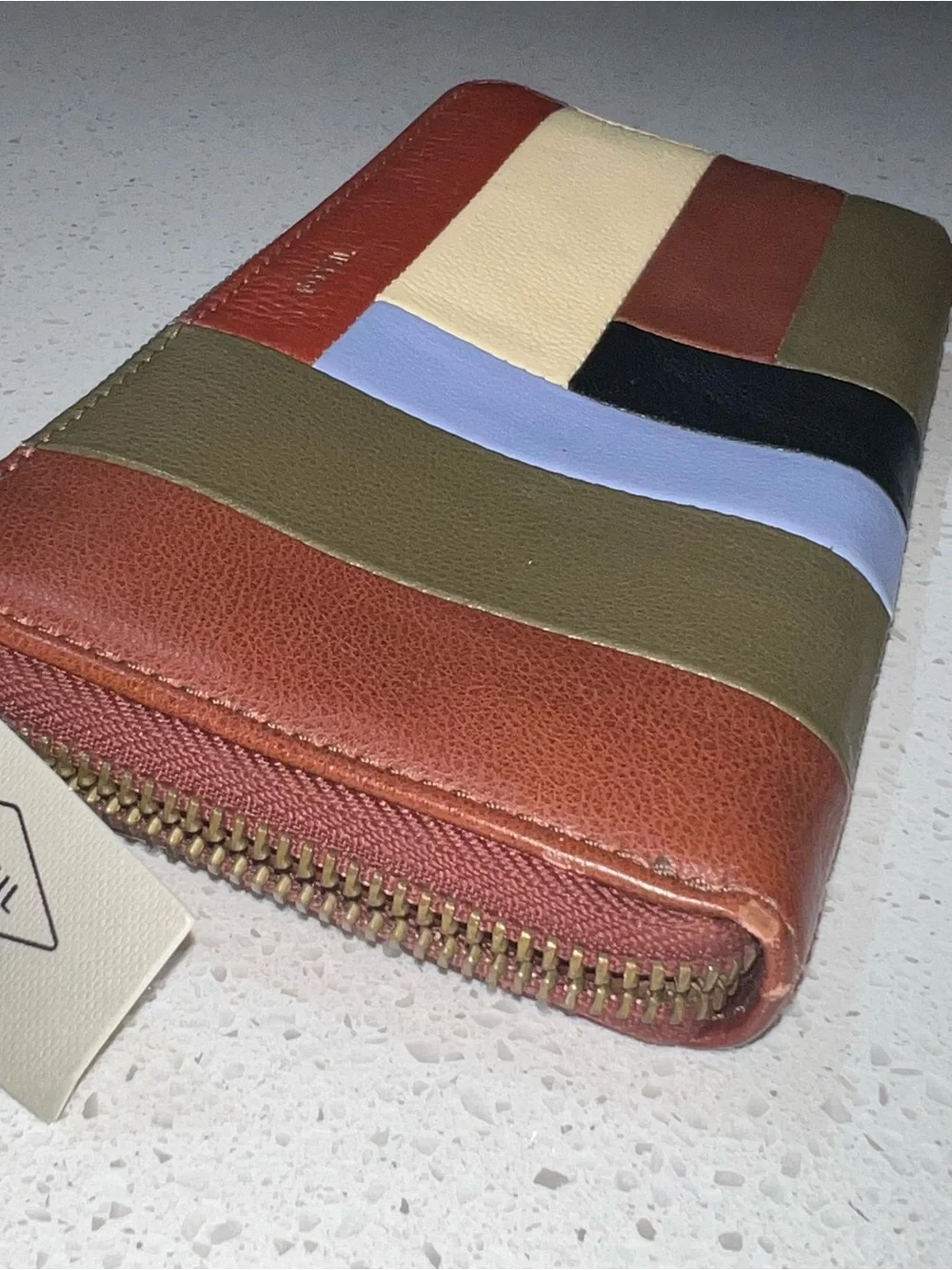 NWT Fossil Colorblock Jori Zip Clutch - Olive, Burgundy, Blue, Cream